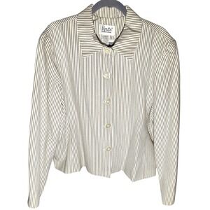 PAPILLON COLLECTION Womens Size 20 Striped Button Front Blazer Tan White
